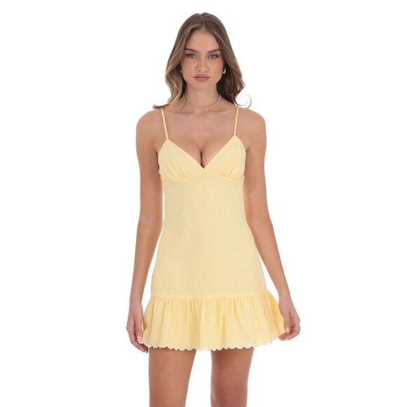 COMING SOON LUCY IN THE SKY YELLOW SCALLOPED MINI DRESS - Picture 1 of 3